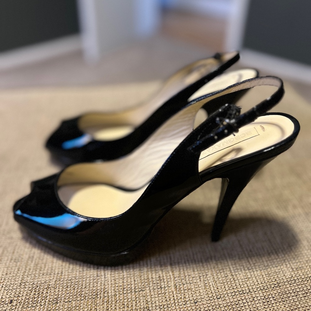 Open Toe Patent Leather BCBG heels Black 10